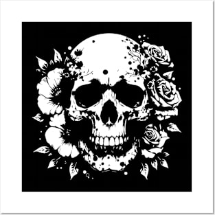 floral skull tattoo Posters and Art